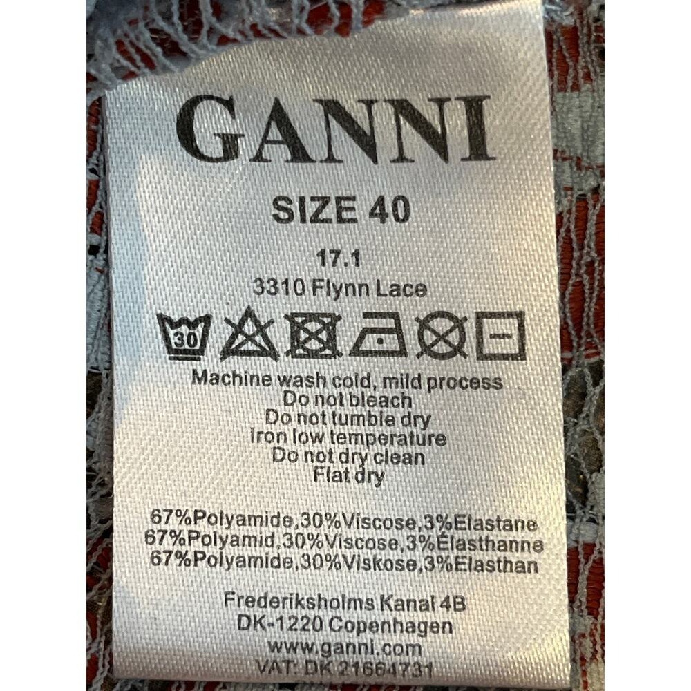 Ganni Sheer Floral Lace Mesh Top Red Gray Scandi Cool Girl Medium - Picture 9 of 11
